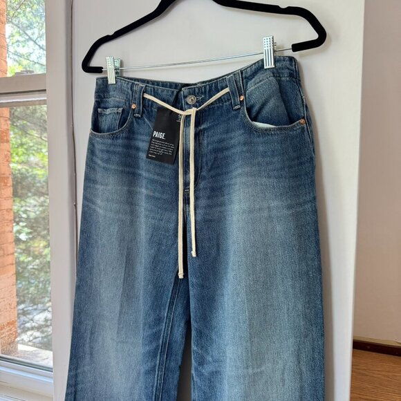 NWT PAIGE Zoey Jeans Drawstring Tie Waist Low Rise Denim Wide Jazz Club Blue 27 - Picture 4 of 16